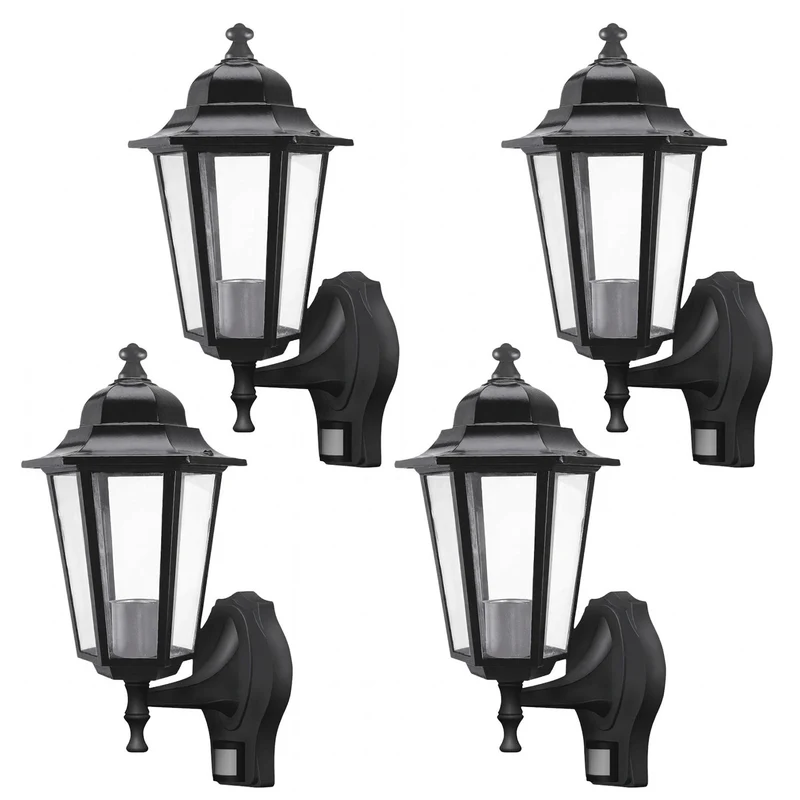Aplique Rabalux, para exterior, con sensor de movimiento, IP43, E27, máx. 60 W, negro, Velence, 4 unidades