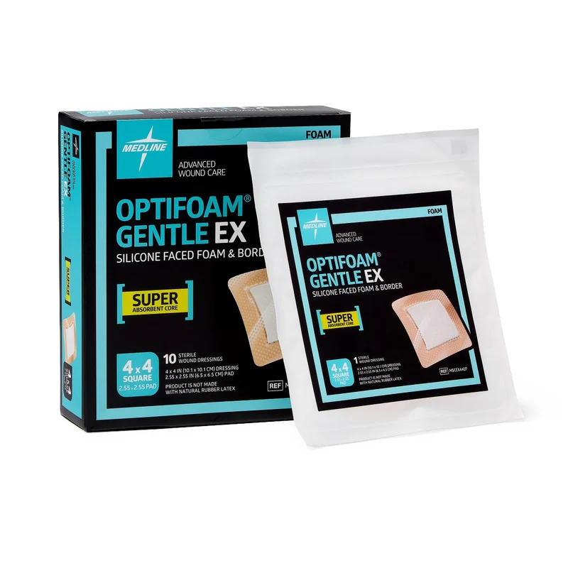 Optifoam Gentle EX Bordered Foam Dressing, 4" x 4" (box of 10)