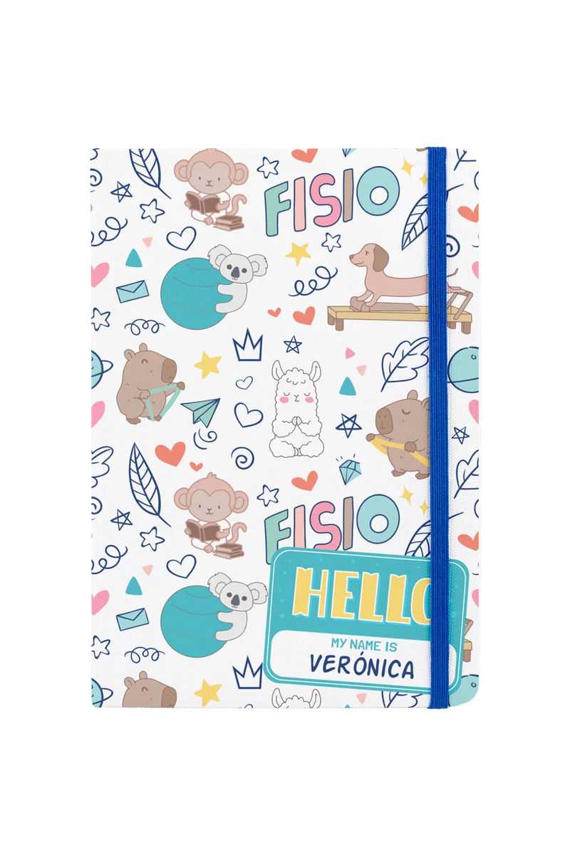 Libreta Personalizable A5 goma azul - Animalitos Fisio