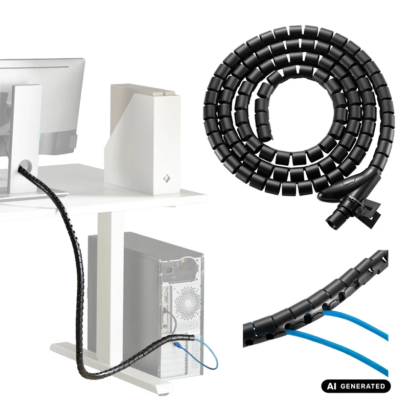 Organizador/tubo protector de cables Maclean, 20 mm x 1000 mm, negro, MCTV-899 B