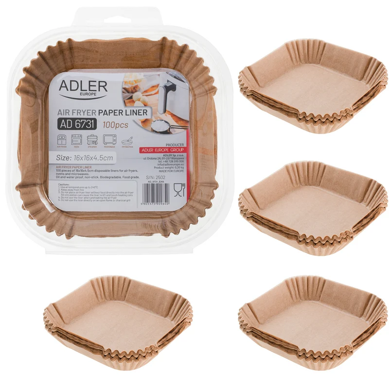 Recambios de papel para freidora, airfryer, Adler, 16 cm, hasta 240 °C, biodegradables, 500 unidades, AD 6731