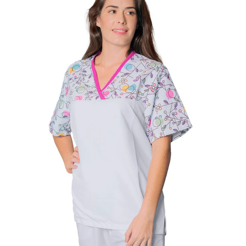 Blusón estampado sanitario cuello pico microfibra