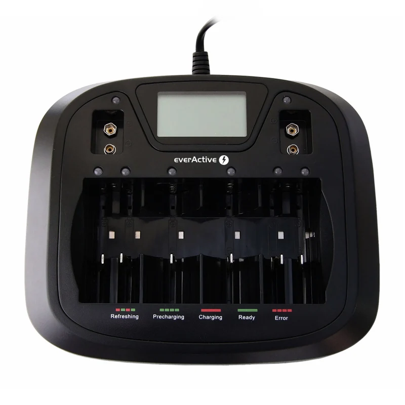 AA AAA CD 9V Cargador profesional de 8 canales everActive NC-900U