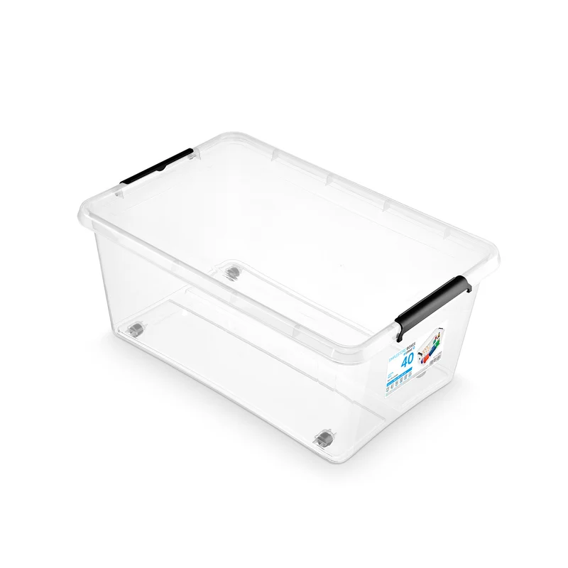 Recipiente Moxom SimpleStore, capacidad de 40 l, transparente, tapa con cierres a presión, con ruedas, sin BPA, 04-0076