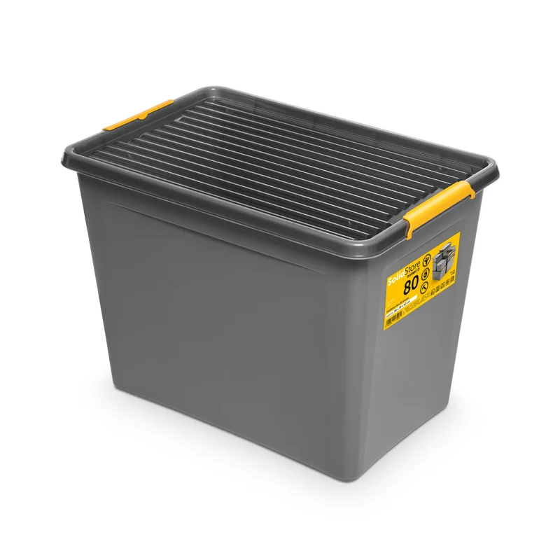 Contenedor Moxom SolidStore, capacidad de 80 l, gris, tapa con cierre a presión, con ruedas, sin BPA, 04-0217