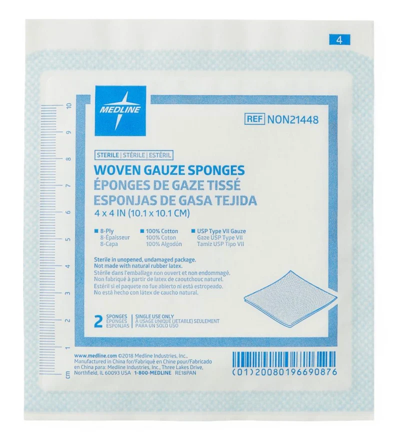 Woven Sterile Gauze Sponges, 4" x 4" (case of 1200)