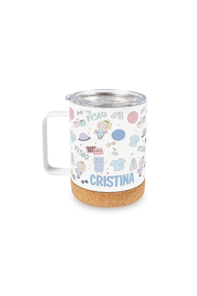 Taza Térmica de Acero con Base de Corcho – Fisio Pastel