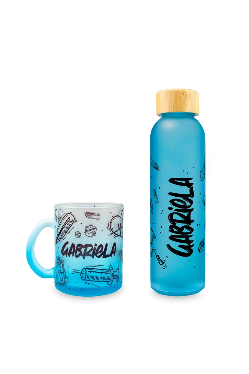 Pack botella y taza de cristal azul - Motion