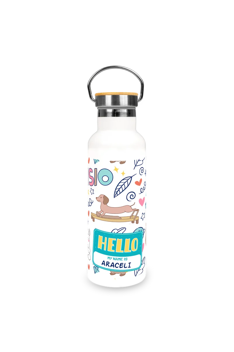 Bidón Térmico de Acero Inoxidable con Tapa de Bambú | Animalitos Fisio