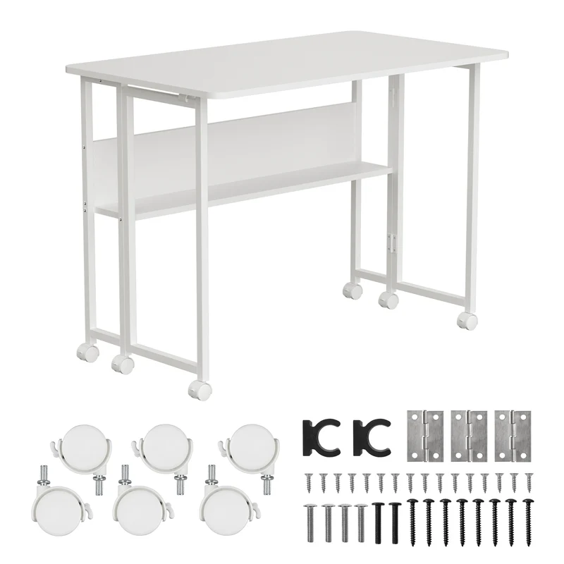 Mesa escritorio plegable Maclean, blanca, móvil, tablero 100x58cm, max. 50kg, MC-126 W