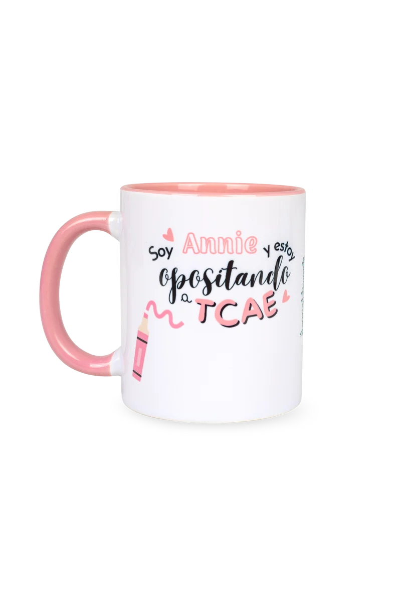 Taza cerámica personalizable rosa - Opositando a TCAE @anni.ghtingale