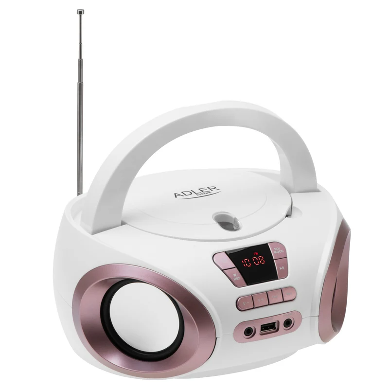Radio Boombox con CD-MP3, USB, radio FM, AUX, toma para auriculares, Adler, AD 1181