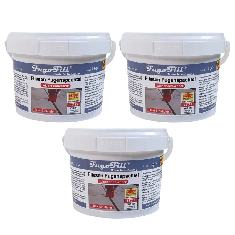 Masilla removible para juntas de baldosas FugoFill, 3 x 1 kg, gris