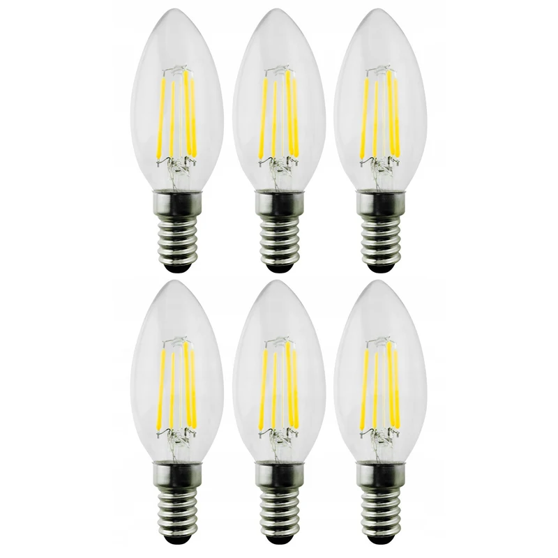 6x Maclean, Filamento LED E14, 4W, 230V, WW blanco cálido 3000K, 400lm, Vela decorativa retro edison C35, MCE285
