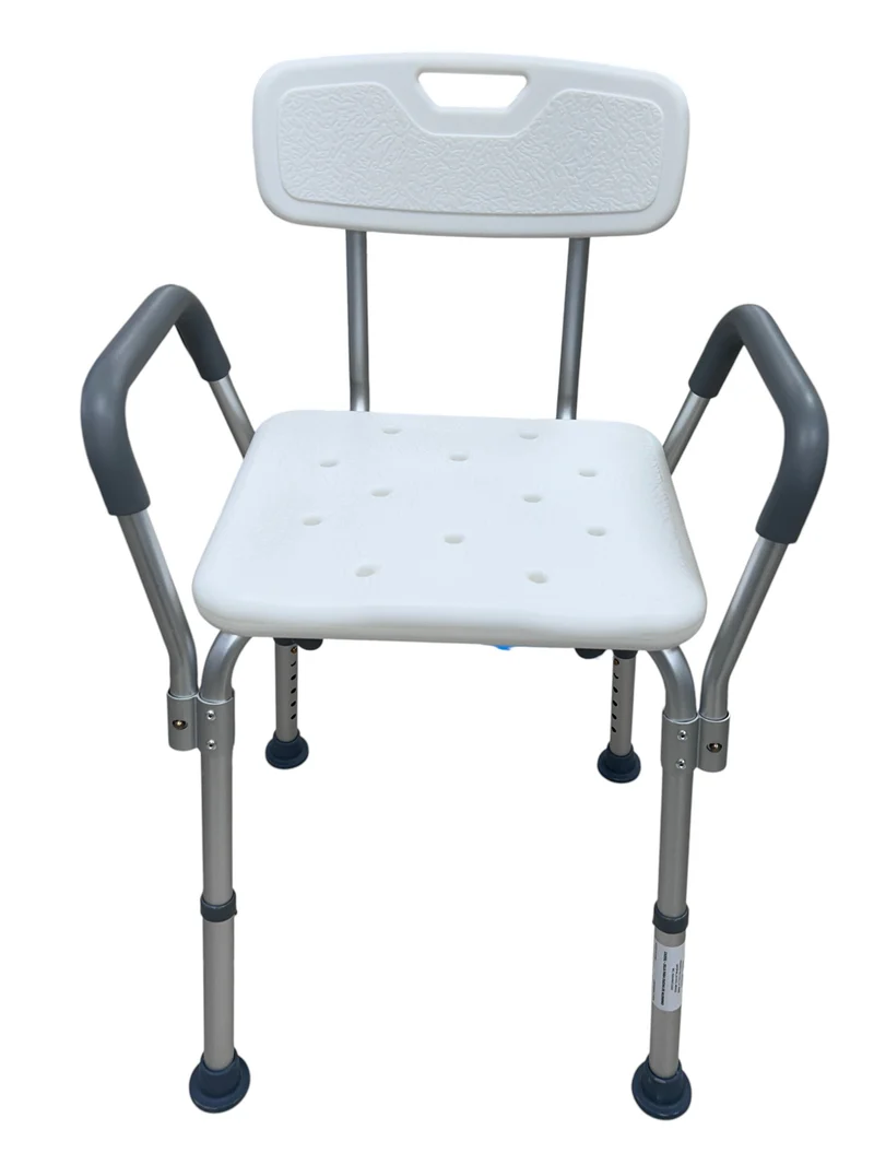 Banco para Ducha de Aluminio con Respaldo y Agarraderas Blanco, Capacidad 110 kg