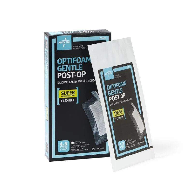 Optifoam Gentle Silicone-Faced Postop Foam Dressing, 4" x 8" (case of 100)
