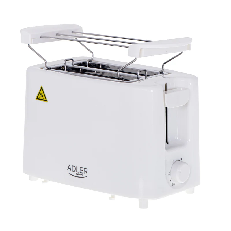 Tostadora Adler, 6 niveles de regulación, rejilla para panecillos, 900W, blanca, AD 3223