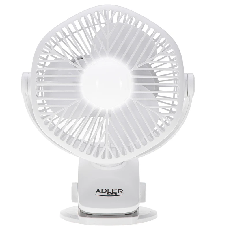 Ventilador a batería de 5"/12,7 cm con clip - USB / LED, AD 7335, Adler