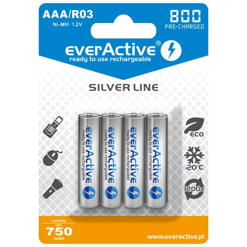 4 baterías EverActive R03 / AAA 800mAh de alta calidad