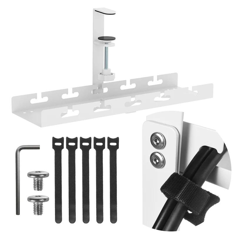 Maclean MC-105 W Organizador de cables bajo escritorio, carga máx. 5 kg, blanco
