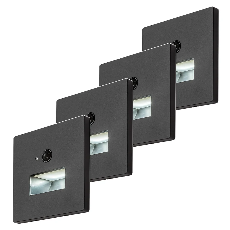 Lámpara Lunca LED 1 W IP20 negra, 3000, 4500, 6500 K, sensor de movimiento, sensor de luz, 77197, 4 unidades