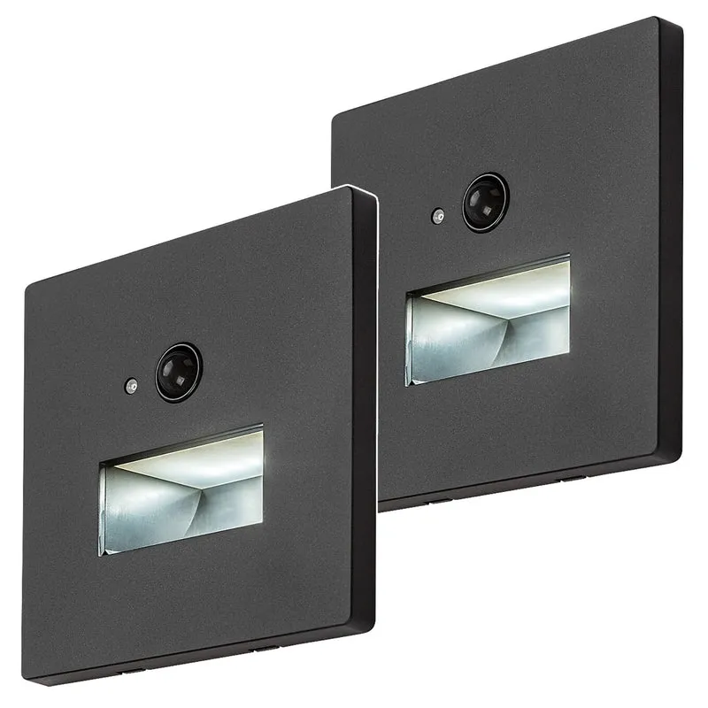 Lámpara Lunca LED 1 W IP20 negra, 3000, 4500, 6500 K, sensor de movimiento, sensor de luz, 77197, 2 unidades