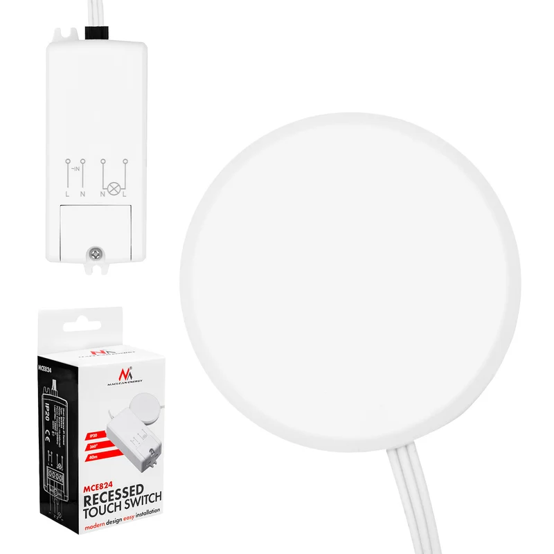 Interruptor táctil empotrable Maclean, <40 mm, 110-240 V CA, carga máxima de 600 W para LED, MCE824