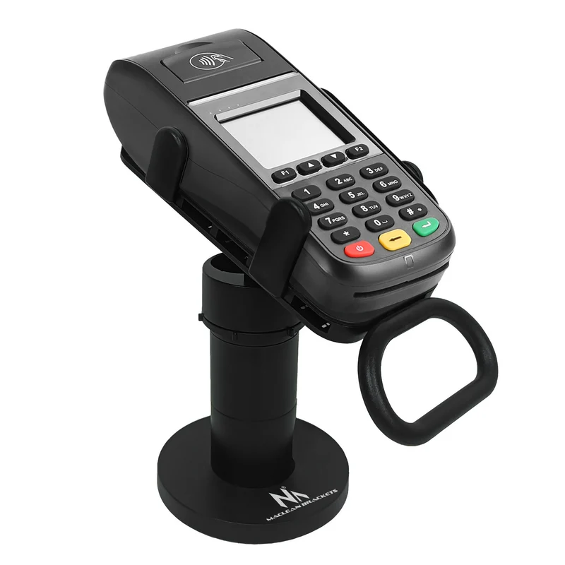 Maclean MC-819 Soporte de Terminal de Tarjeta para Dispositivos POS | Giratorio 90°, Ajuste de Inclinación +45° a -45°, Ancho Ajustable, Gestión de Cables | Montaje de Mesa para Terminales EC