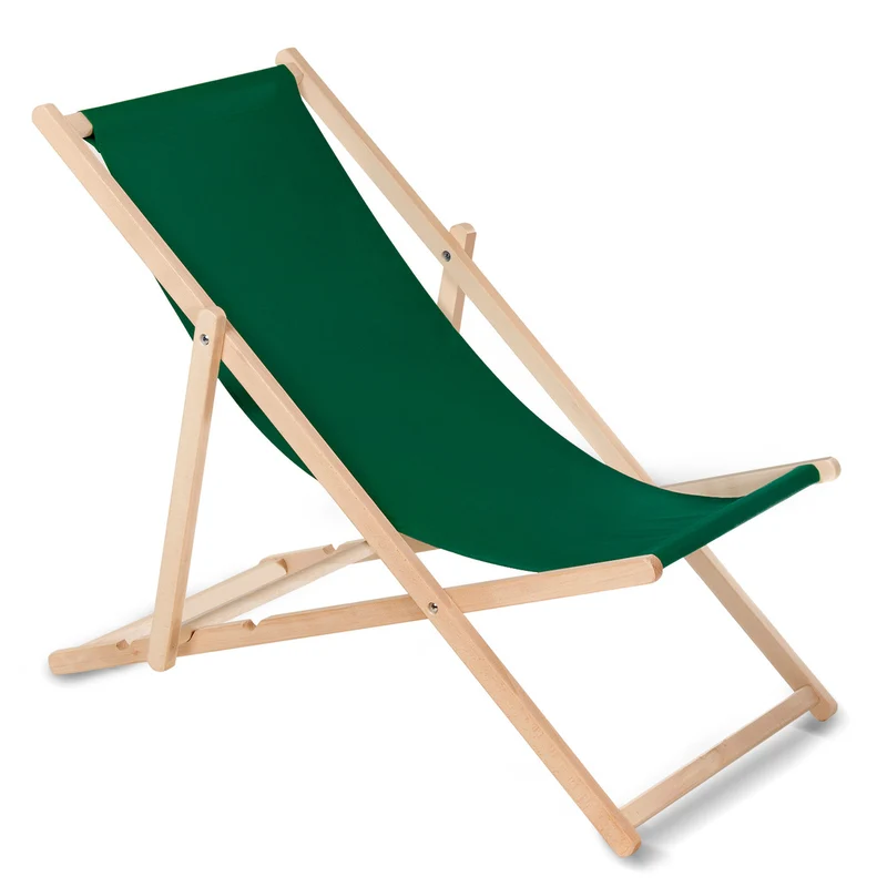 Tumbona plegable de madera de haya sin reposabrazos Tumbona de jardín verde oscuro