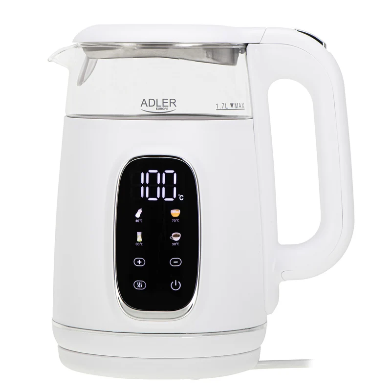 Hervidor eléctrico de vidrio con control de temperatura 1,7 l, LED, 40-100 °C, Adler AD 1305 WS blanco