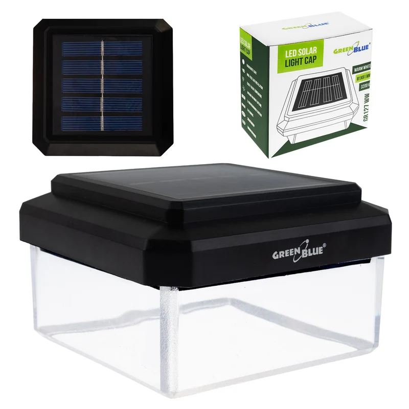 Lámpara LED solar para poste GreenBlue, 80 x 80 mm, cubierta en forma de sobre, 3200 K, GB127 WW