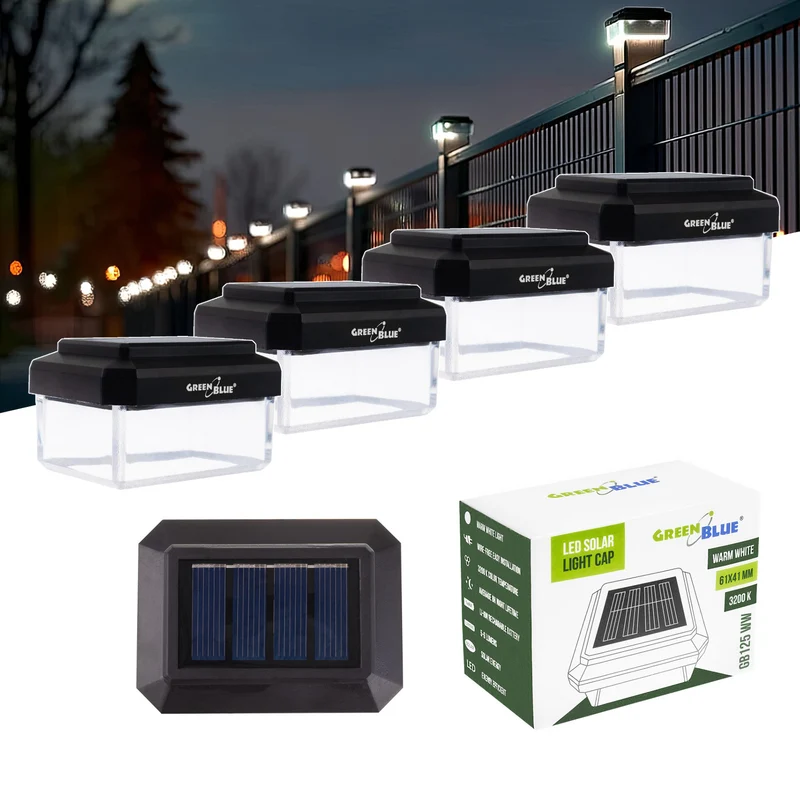 Lámpara LED solar para poste GreenBlue, 60 x 40 mm, cubierta en forma de sobre, 3200 K, GB125 WW, 4 unidades