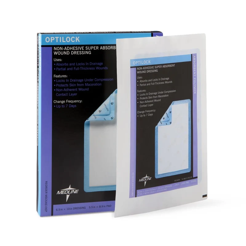 OptiLock Nonadhesive Super Absorbent Wound Dressings, 6.5" x 10" (1EA)