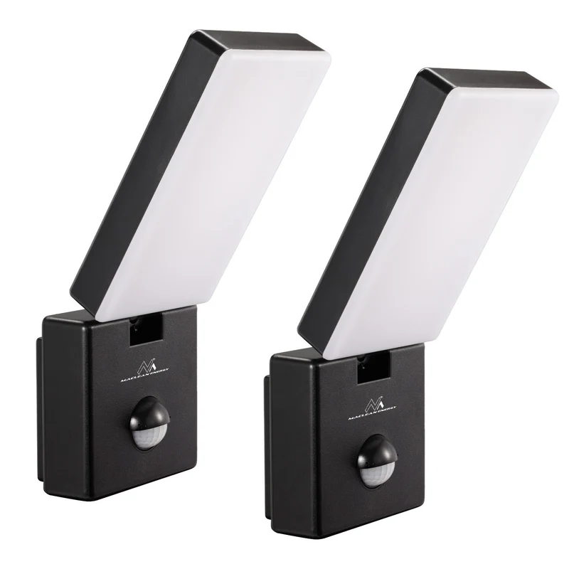 Lámpara LED con sensor de movimiento Maclean, sensor de movimiento PIR, color negro, 10 W, IP65, 800 lm, luz blanca neutra (4000 K) MCE516 B, 2 unidades