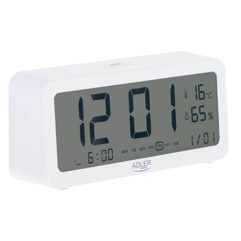 Reloj despertador a pilas Adler, blanco, AD1195w con iluminación