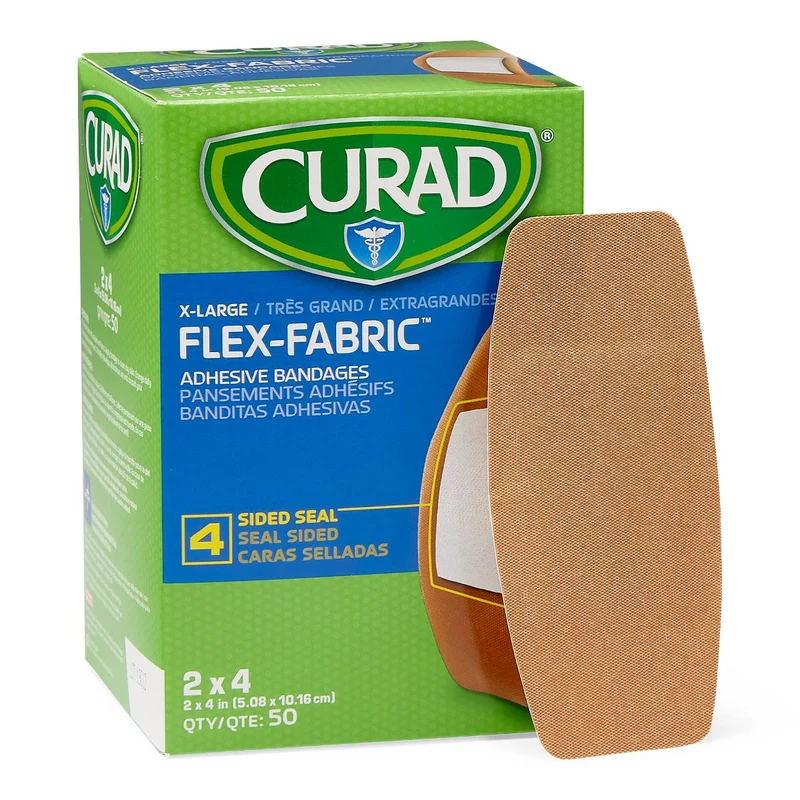 CURAD Flex-Fabric Adhesive Bandages, Extra Large 2" x 4" Strips (box of 50)