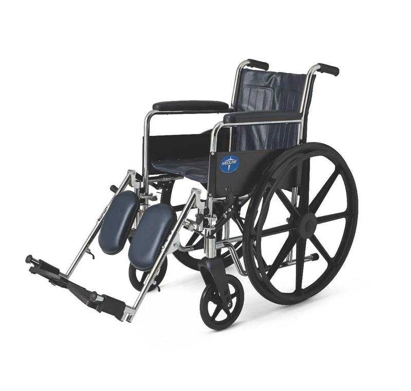 Excel Wheelchair, Permanent Arms, Elevating Leg Rests, Navy, 16"
