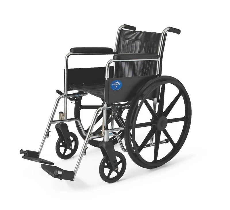 Medline Excel 2000 Wheelchair, Permanent Arms, Fixed Footrests, 18"