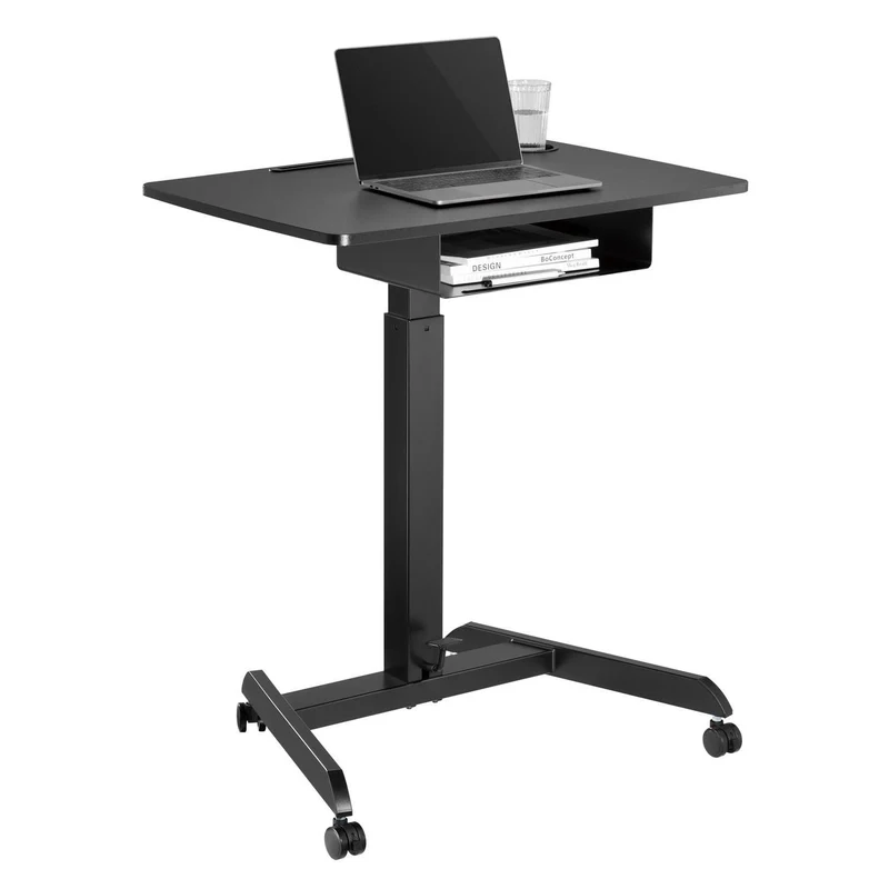 Escritorio para ordenador portátil de altura regulable con ruedas y un cajón de pie regulable en altura hasta un máximo de 113 cm y un máximo de 8 kg (negro)