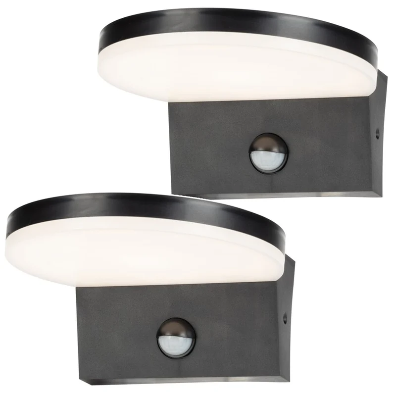 Aplique exterior Rabalux, sensor de movimiento, 9 W, negro, Batida, 2 unidades