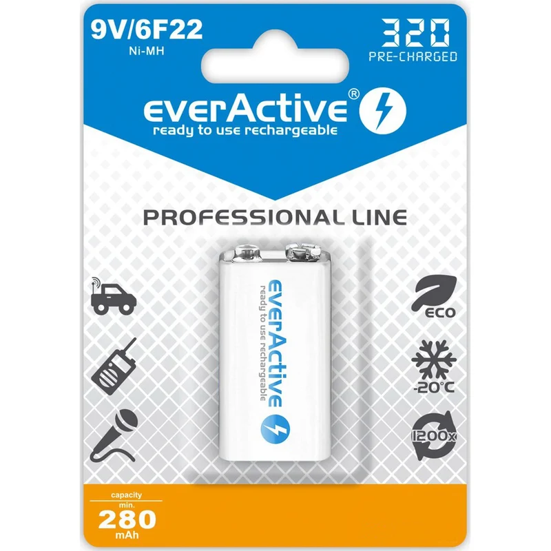 Batería recargable EverActive 6F22 / 9V Ni-MH de 320 mAh