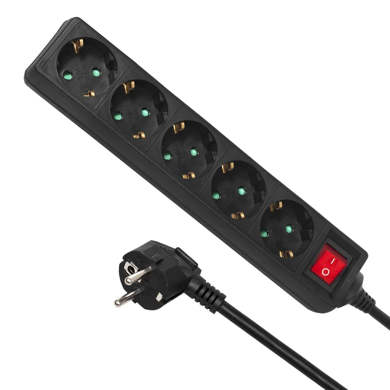 Maclean MCE226G Socket Strip con interruptor Multi Sockets Plug Strip Protección infantil Schuko 3500W longitud 1.4m