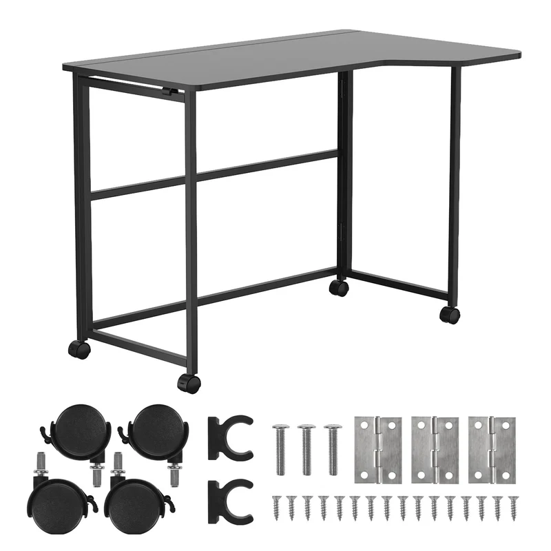 Mesa de trabajo plegable Maclean, negra, con ruedas, 100 x 65 cm, máx. 50 kg, en ángulo, forma de L, MC-1250 L/B