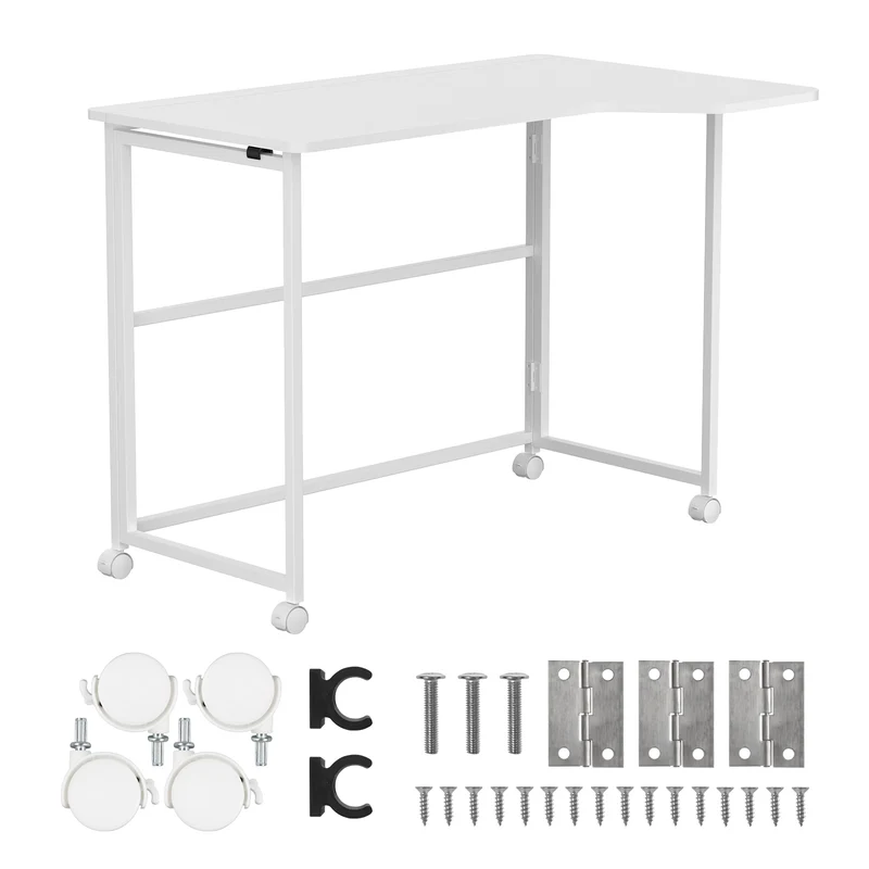 Mesa de trabajo plegable Maclean, blanca, con ruedas, 100 x 65 cm, máx. 50 kg, en ángulo, forma de L, MC-1250 L/W