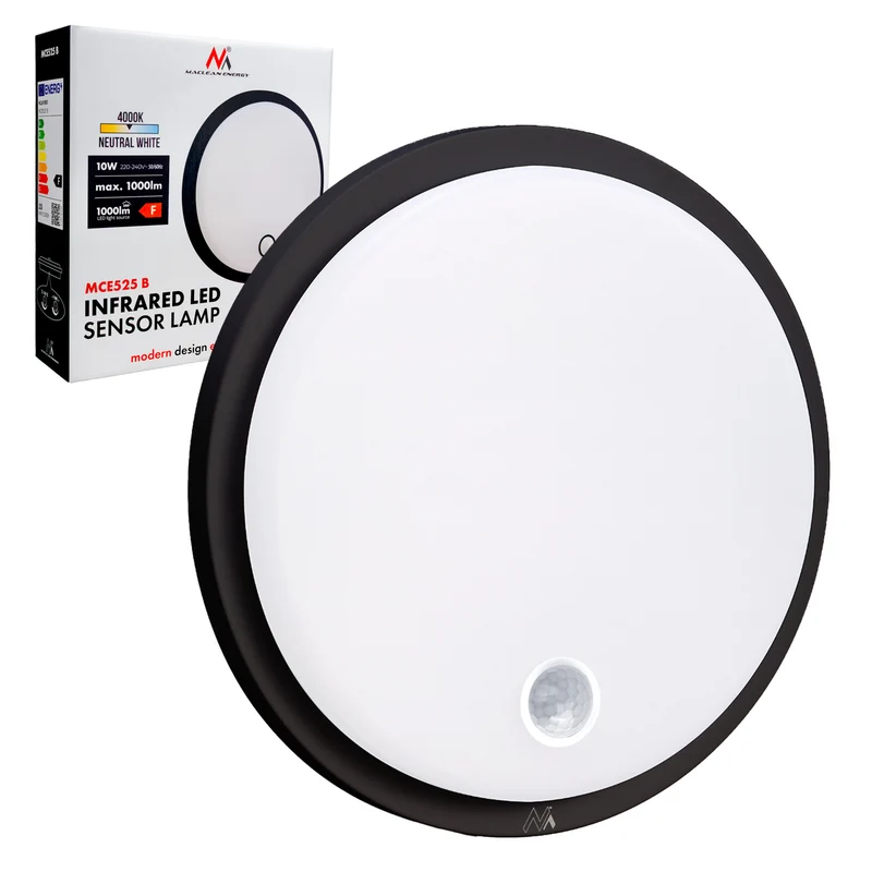 Lámpara LED con sensor de movimiento Maclean, sensor PIR, color negro, 10 W, IP65, 1000 lm, color neutro, MCE525 B