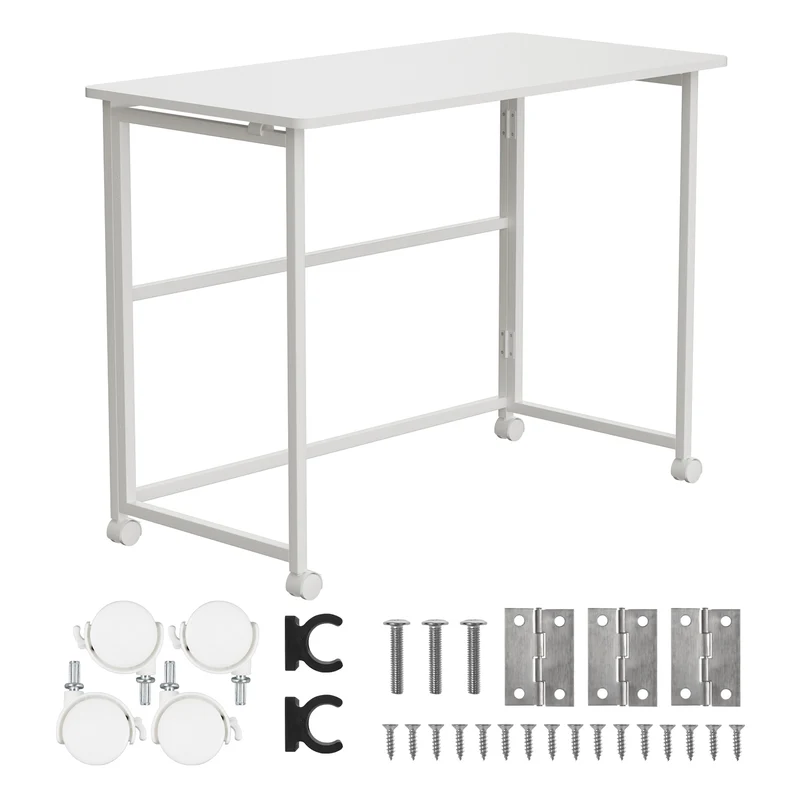 Mesa escritorio plegable Maclean, blanca, móvil, tablero 100x50cm, max. 50kg, MC-1250 W