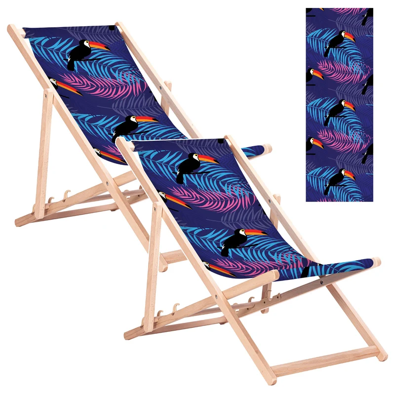 Tumbona clásica de haya GreenBlue GB183 con estampado de tucán, 2 unidades