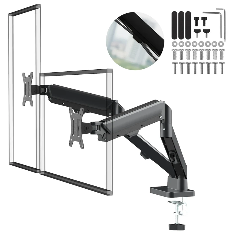 Soporte para 2 monitores Maclean, resorte de gas, 17"-32", 2-10kg, negro, MC-134
