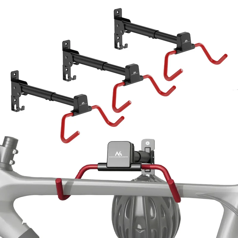 Soporte de bicicleta / colgador de pared Maclean, horizontal, acero, carga máxima de 30 kg, ángulo ajustable, MC-172, 3 unidades