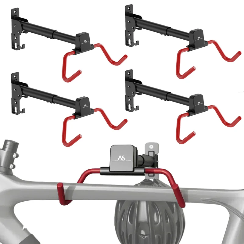 Soporte/colgador de pared para bicicletas Maclean, horizontal, acero, carga máxima de 30 kg, ángulo ajustable, MC-172, 4 unidades